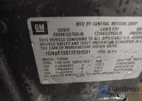 2007 Chevrolet Trailblazer Ls z USA, uszkodzony, nr VIN 1GNDT13S172181501